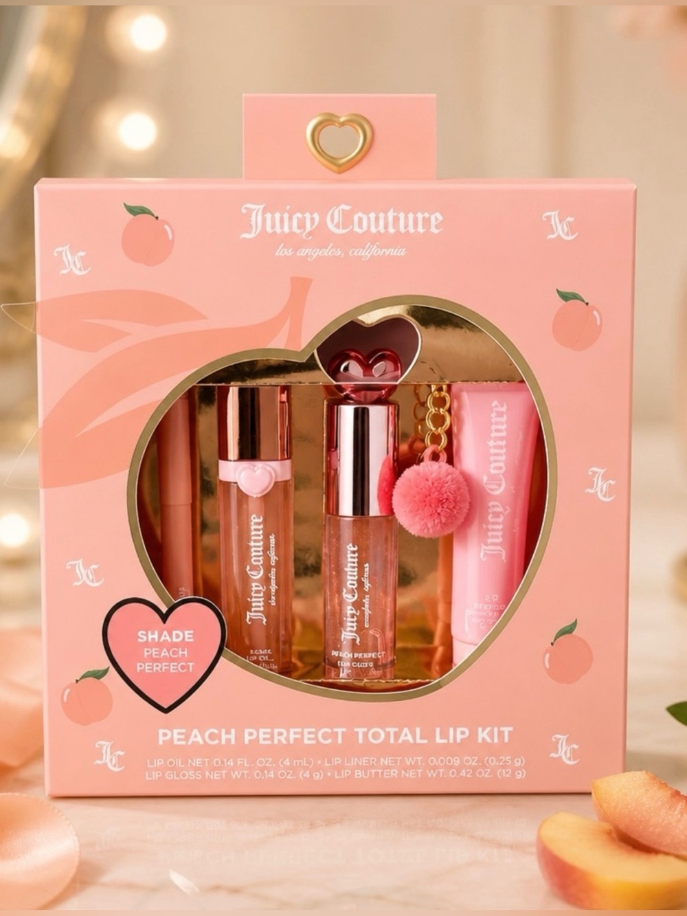 Juicy Couture Peach Lip Kit — Peach Pink Gold Accents